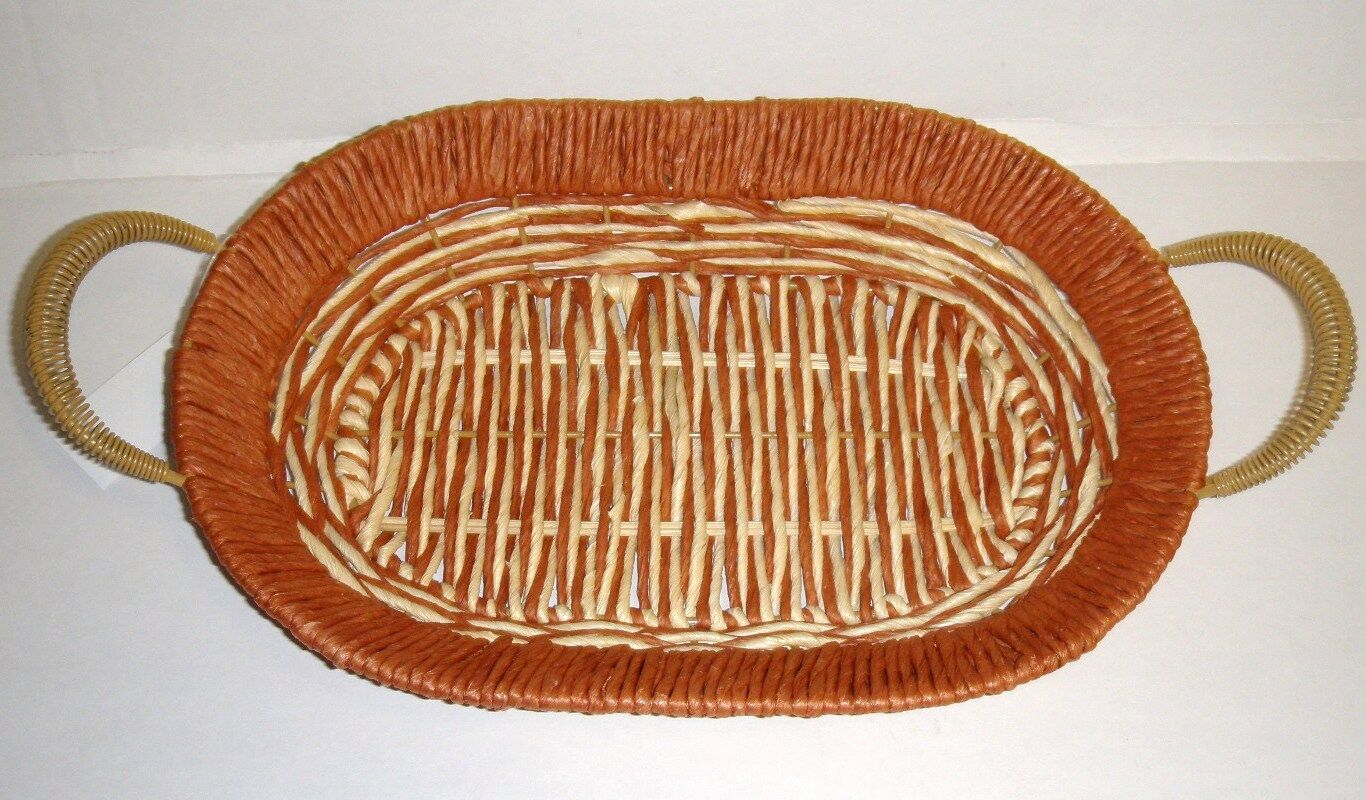 Brotschale Deko Schale Obstschale oval aus Rattan Metallrahmen